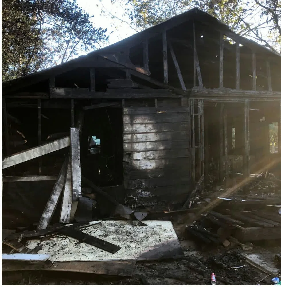 Burnt house standing before demolition
